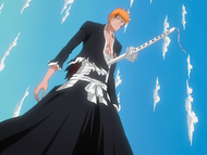 Ichigo is impaled by Zangetsu's sword.