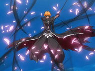 Ichigo deflecting Byakuya's Senbonzakura Kageyoshi.