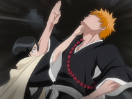 Rukia punches Ichigo for going to Hueco Mundo without her and Renji.