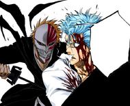 Ichigo appears behind Grimmjow in midair.