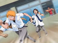 Ichigo and his friends flee from Kagine.