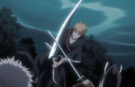 Senbonzakura blocks Ichigo's attack.