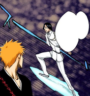 Ichigo sees Uryū riding on a solid board of Reishi.