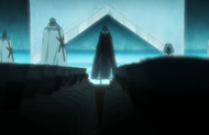 The Schutzstaffel (then only Lille Barro, Gerard Valkyrie, and Pernida Parnkgjas) seen standing next to Yhwach as he announces his successor.