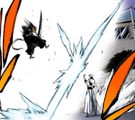 Grimmjow repels Ichigo with a flick of his wrist.