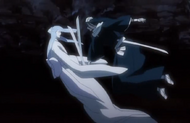 Byakuya clashes with Sode no Shirayuki.