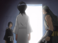 Ganju and Hanatarō inside Rukia's cell.