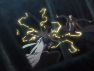 Kariya and Byakuya's clash generates electricity.