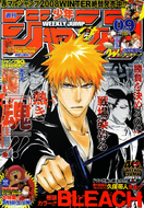 Byakuya, Ichigo, Kenpachi, and Mayuri on the cover of the February 11th 2008 issue of Shonen Jump.