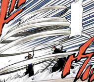 Renji is surprised by Tōsen using Sentan Hakuja.