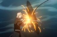 Izuru deflects Kazeshini's kusarigama.