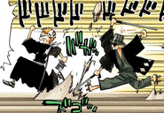 Urahara chases Ichigo while using Hōzuri.