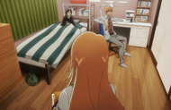 Yuki wakes up in Ichigo Kurosaki's bedroom as Orihime Inoue brings in bread.