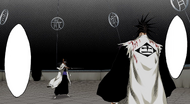 Kenpachi is caught in Tōsen's Bankai, Suzumushi Tsuishiki: Enma Kōrogi.