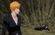 Ichigo tells Rukia to stay there.