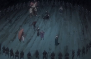 Several Keigun appear around Byakuya, Rukia, Renji, Tenken, and the other Zanpakutō spirits with Shunpo.