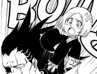 Yachiru yells at Kenpachi.