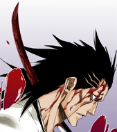 Kenpachi is stabbed through the throat by Unohana.