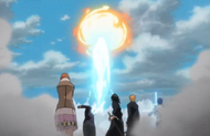 Sado uses El Directo to protect his friends from the fireball.