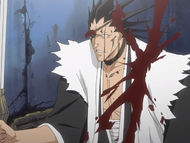 Kenpachi is slashed by Ichigo before he can react.