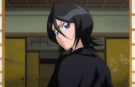 Rukia looks over her shoulder in surprise.