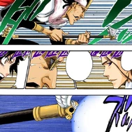 Don Kanonji prepares to engage Aizen despite Tatsuki screaming at him to flee.