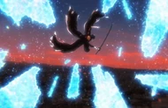 Ichigo manages to break through the beams of light created by the Medallion.