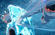 Cang kicks Hitsugaya's ice wing.