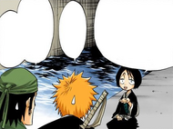 Hanatarō explains the properties of his stamina pill to Ganju and Ichigo.