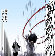 Gin walks away as Rukia screams in despair.