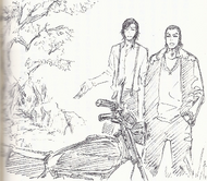 Kūgo Ginjō and Tsukishima admire Shūhei Hisagi's motorcycle.