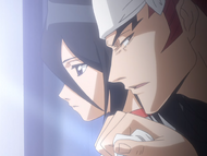 Renji informs Rukia of Ichigo's arrival in Soul Society.