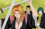 Rangiku blocks the attack.