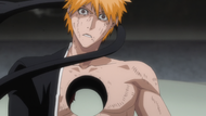 Ichigo seemingly finished off by Ulquiorra's Cero Oscuras.