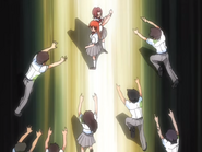 A horde of students, under the control of Bulb Scatter, swarm on Orihime.