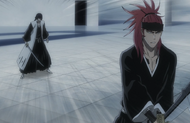 Byakuya stops Renji from using his Bankai since they cannot afford to lose it.