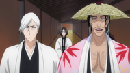 Unohana surprises Ukitake and Kyōraku.