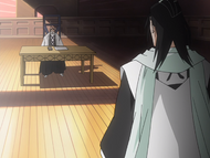 Yamamoto briefs Byakuya about the Bount and researching them.