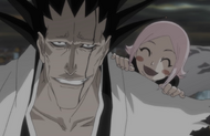 Yachiru Kusajishi greets Kenpachi as she joins him.