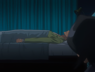Ichigo sleeps as Rukia watches over him.