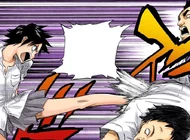 Tatsuki kicks two of the possessed students off of Orihime.