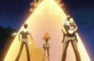 Orihime shields Rurichiyo and her bodyguards.