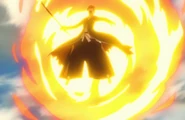 Ichigo is hit with the larger version of Fireball.