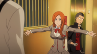 Orihime gets in between Tsukishima and Shishigawara.