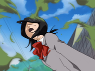 Rukia is hit on the head with Tuning Fork Bomb.