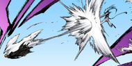 Grimmjow attacks Ichigo with enough force to knock him out of the air.