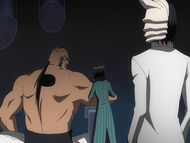 Ulquiorra visits Yammy while the latter is getting his arm reattached.