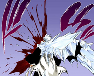 Hitsugaya is grievously wounded by his fight with Shawlong.