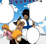 Orihime points out Uryū's house as Sado examines Ichigo's badge.