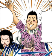 Karin yanks the clothespins off of Isshin's chin.